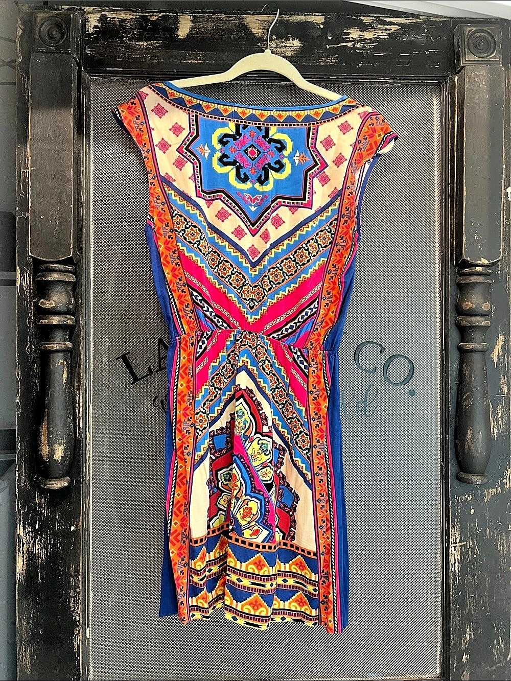 Flying Tomato Geometric Mini Dress in Blue & Pink Size Small Like New - Picture 2 of 3